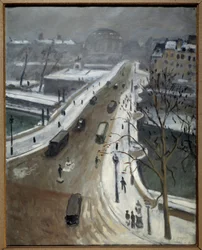 Puente Neuf en París bajo la nieve 1938 (óleo sobre lienzo)