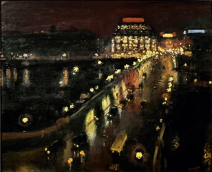 El Pont Neuf de París de noche La Samaritaine iluminada al fondo