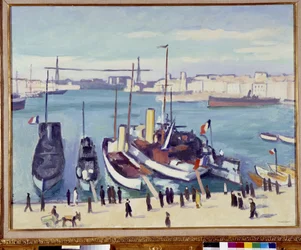 El puerto de Marsella con el puente transbordador (pintura) Siglo XX