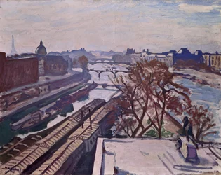 Vista del Sena con el monumento a Henri IV