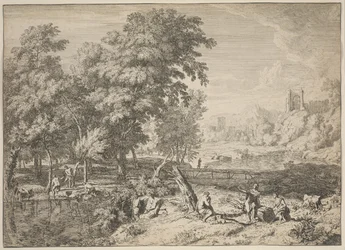 Paisaje con bañistas