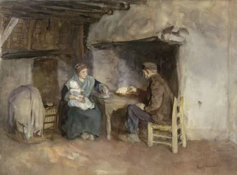 Comida de la tarde en una familia campesina