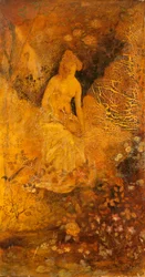 Panel para una pantalla: Mujer con un ciervo, ca. 1876