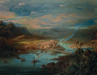 Vista del Canal de Suez, por Albert Rieger, Óleo sobre lienzo