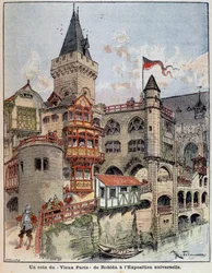 Un rincón del "Viejo París" de Robida en la Exposición Mundial. Portada de "El Pequeño Francés ilustrado" del 26/05/1900.