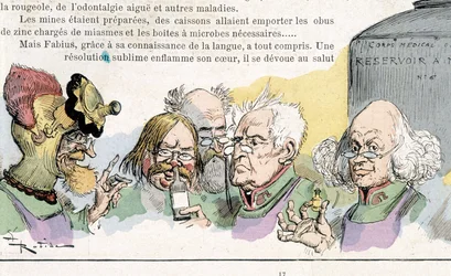 Anticipación: eruditos, Guerra en el siglo XX (¿guerra química y bacteriológica?) por Robida, s.f.