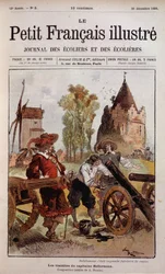 Bellehumeur había improvisado fabricante de cañones - La timidez del Capitán Bellormeau por Robida. Portada de “El Pequeño Francés Ilustrado” del 30/12/1899
