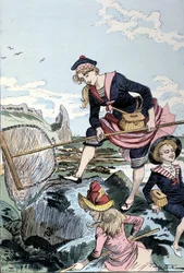 Pesca de cangrejos de río junto al mar