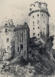 Fortaleza de Largoet (torres de Elven) - Vieja Francia - Bretaña - texto, dibujos y litografías, por Albert Robida (1848-1926) sin fecha finales del siglo XIX