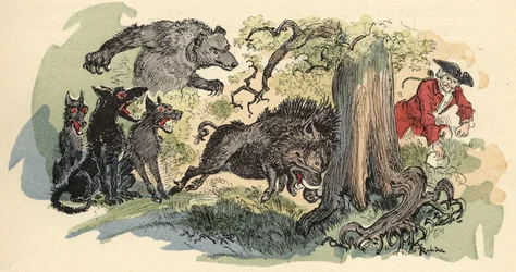 Ilustración de Albert Robida en “Historia y aventuras del Barón de Munchausen”, H. Laurens Ed., finales del siglo XIX