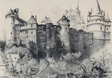 El castillo fortificado de Vitré en Ille-et-Vilaine - La vieille France - La Bretagne - texto, dibujos y litografías, por Albert Robida (1848-1926) sin fecha finales del siglo XIX