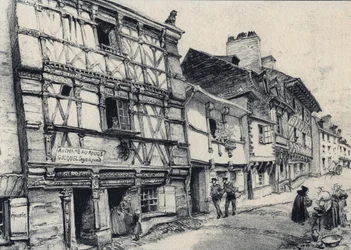 Rue Fardel en Saint Brieuc (Saint-Brieuc) - Vieja Francia - Bretaña - texto, dibujos y litografías, por Albert Robida (1848-1926) sin fecha finales del siglo XIX