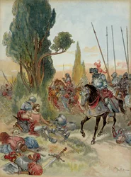 Sexta Guerra Italiana (1521-1526): Muerte de Pierre Terrail de Bayard (1476-1524), herido por un arcabuz en Rebec (Italia), en 1524, Carlos de Montpensier, condestable de Borbón (1490-1527), lo enfrentó