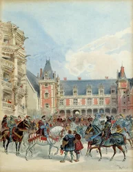 La corte de Francisco I (1494-1547) en el castillo real de Blois, antes de 1524. Ilustración