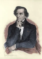 Retrato de Giacomo Meyerbeer (1791-1864), compositor alemán. Dibujo de Albert Rosenthal