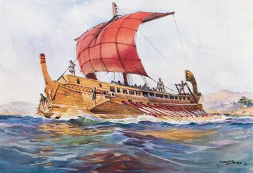 Barco ligero de la época clásica griega, acuarela de Albert Sebille (1874-1953)