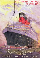 La ruta "Le Havre-Plymouth-Nueva York" (litografía en color)