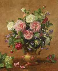 Rosas en un jarrón esmaltado en rosa, 1995