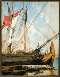 Veleros en el Bósforo en Turquía. Pintura de Alberto Pasini (1826-1899) siglo XIX. Génova, Galleria d