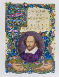 Frontispicio del libro con un retrato en color de William Shakespeare realizado por el artista Alberto Sangorski.