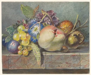 Bodegón de frutas y flores