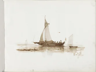 Velero con figuras en el agua