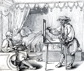 Instrumentos de precisión matemática para la ejecución de retratos, ilustración de "Ciencia y literatura en la Edad Media y el Renacimiento", escrita y grabada por Paul Lacroix.