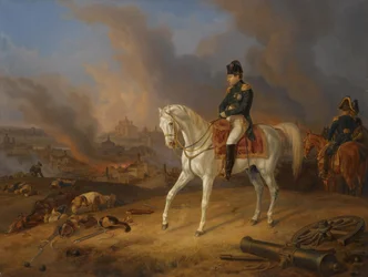 Napoleón Bonaparte ante la ciudad en llamas de Smolensk