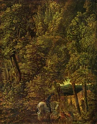 Paisaje boscoso con san Jorge luchando contra el dragón