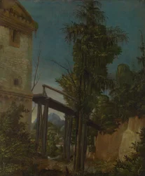 Paisaje con un puente peatonal