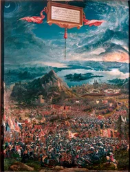 La Batalla de Issos ganada por Alejandro Magno en 333 a.C. Pintura de Albrecht Altdorfer (1480-1538) 1529 Dim 158x120 cm Múnich, Alte Pinakothek