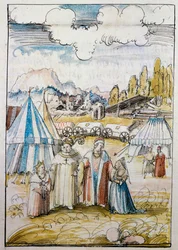 El futuro emperador Maximiliano I, guiado por su padre, Federico III, se reúne con su novia, María de Borgoña, en Neuss ...