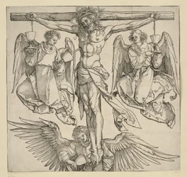 Cristo en la cruz con tres ángeles