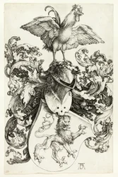 Escudo de armas con león y gallo