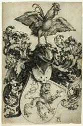 Escudo de armas con león y gallo
