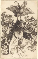 Escudo de armas con un león y un gallo