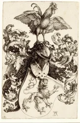 Escudo con un león y un gallo