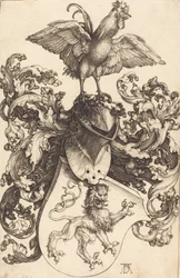 Escudo de Armas con un León y un Gallo