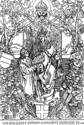 Conrad Celtes presentando su libro Quatuor Libri Amorum a Maximiliano I, 1502