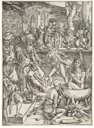 El martirio de san Juan Evangelista, de la serie del Apocalipsis, primera edición alemana 1498