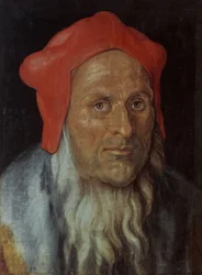 Alemán: Portrait of a bearded man with a red cap Retrato de un hombre