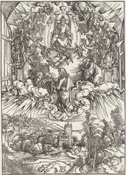 San Juan ante Dios Padre y los ancianos, de la serie del Apocalipsis. 1496