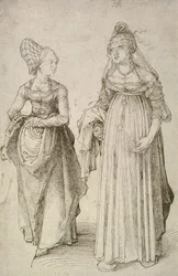 Dama en Vestido Veneciano Contrastada con una Hausfrau de Núremberg