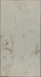 Desnudo masculino con un león (verso)