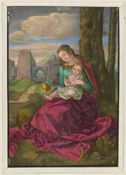 María con el Niño y una pera
