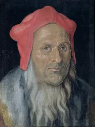 Retrato de un hombre barbudo con sombrero rojo, 1520