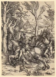 Jinete y soldado de la Landsknecht