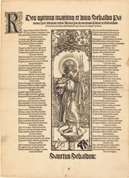 San Sebaldo de pie en una columna