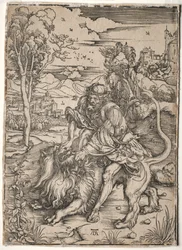 Sansón matando al león, c. 1496-1497