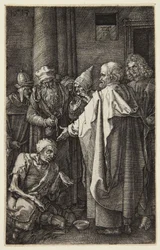 San Pedro y San Juan curan al cojo (serie «La Pasión», grabada)